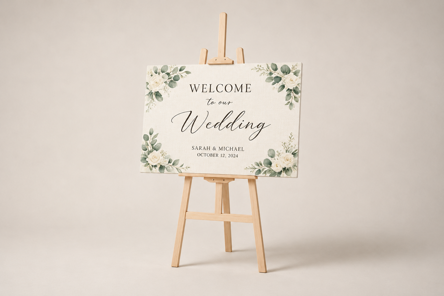 CanvasTex™ Event Welcome Sign displayed on a standard timber easel