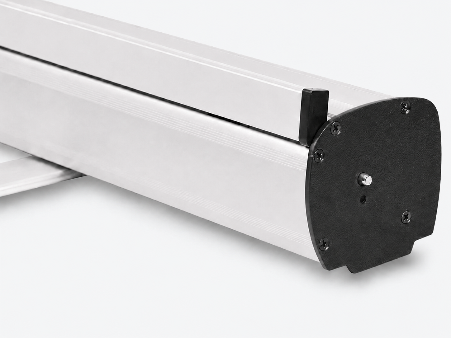 Portable aluminium cassette base used for the ESSENTIAL Roller Banner Display