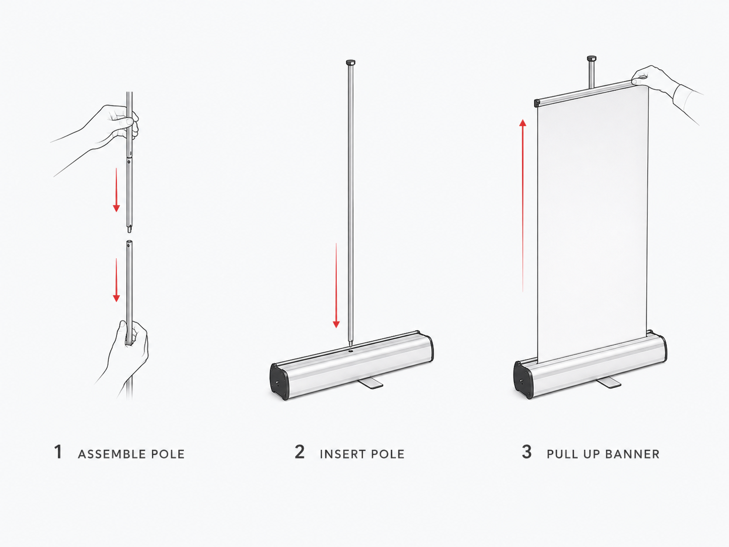 ESSENTIAL Roller Banner graphic being raised from its retractable aluminium base