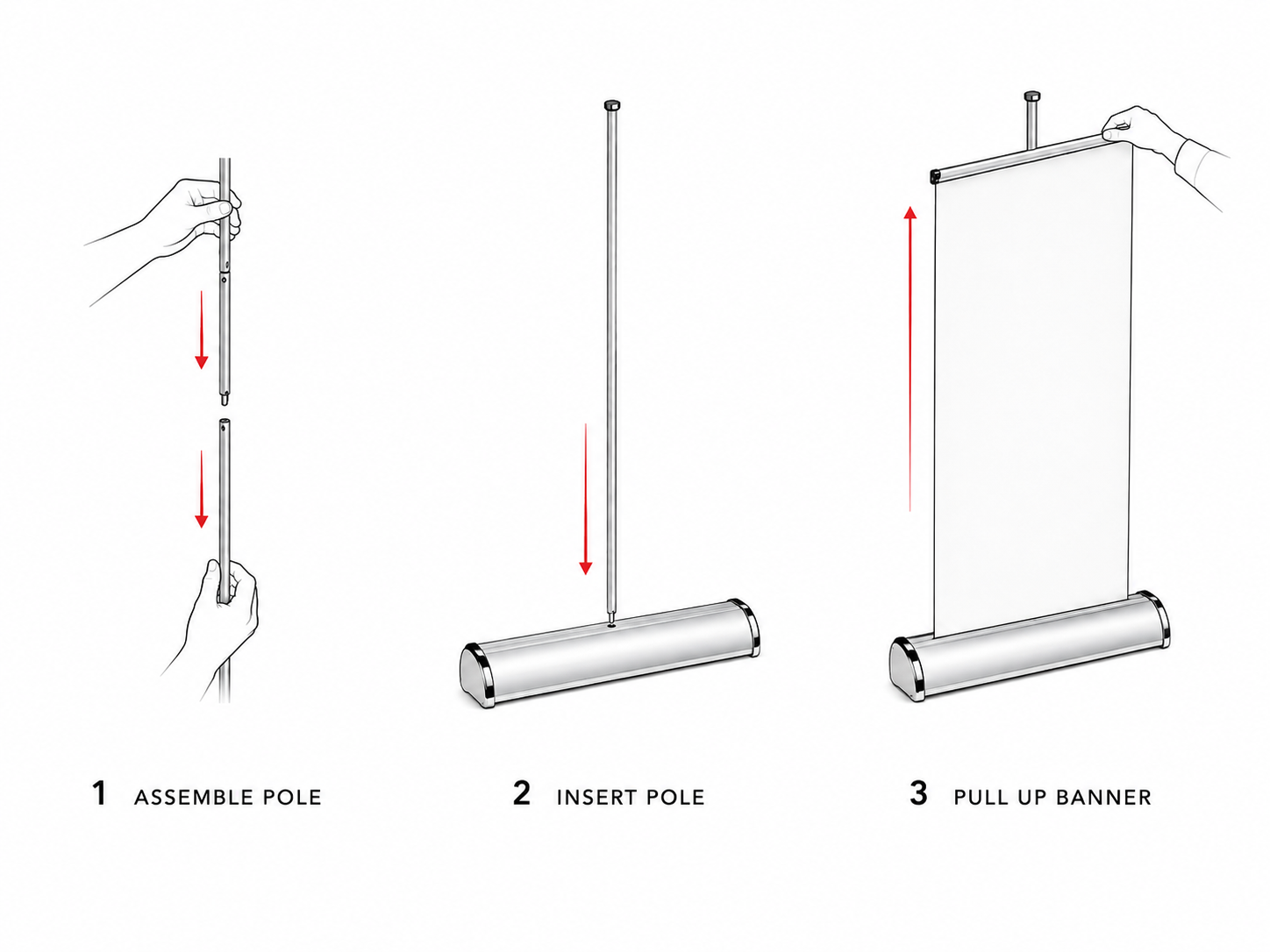 PERFORMANCE Roller Banner graphic being raised from its retractable aluminium base
